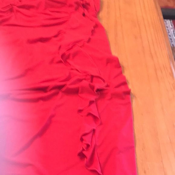 Sleeveless red sheath with ruffle in front dress - Picture 3 of 3